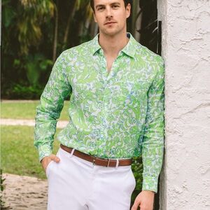 NEW Lilly Pulitzer Men’s Stuff Addison Green Floral Men's Resort Shirt (Women)